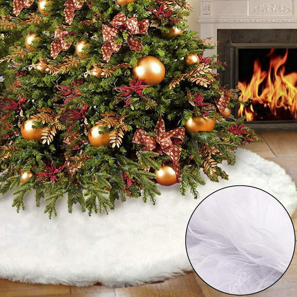 Stronghigheu Christmas Faux Fur Tree Skirt with Round Snow White Trim Fluffy for 